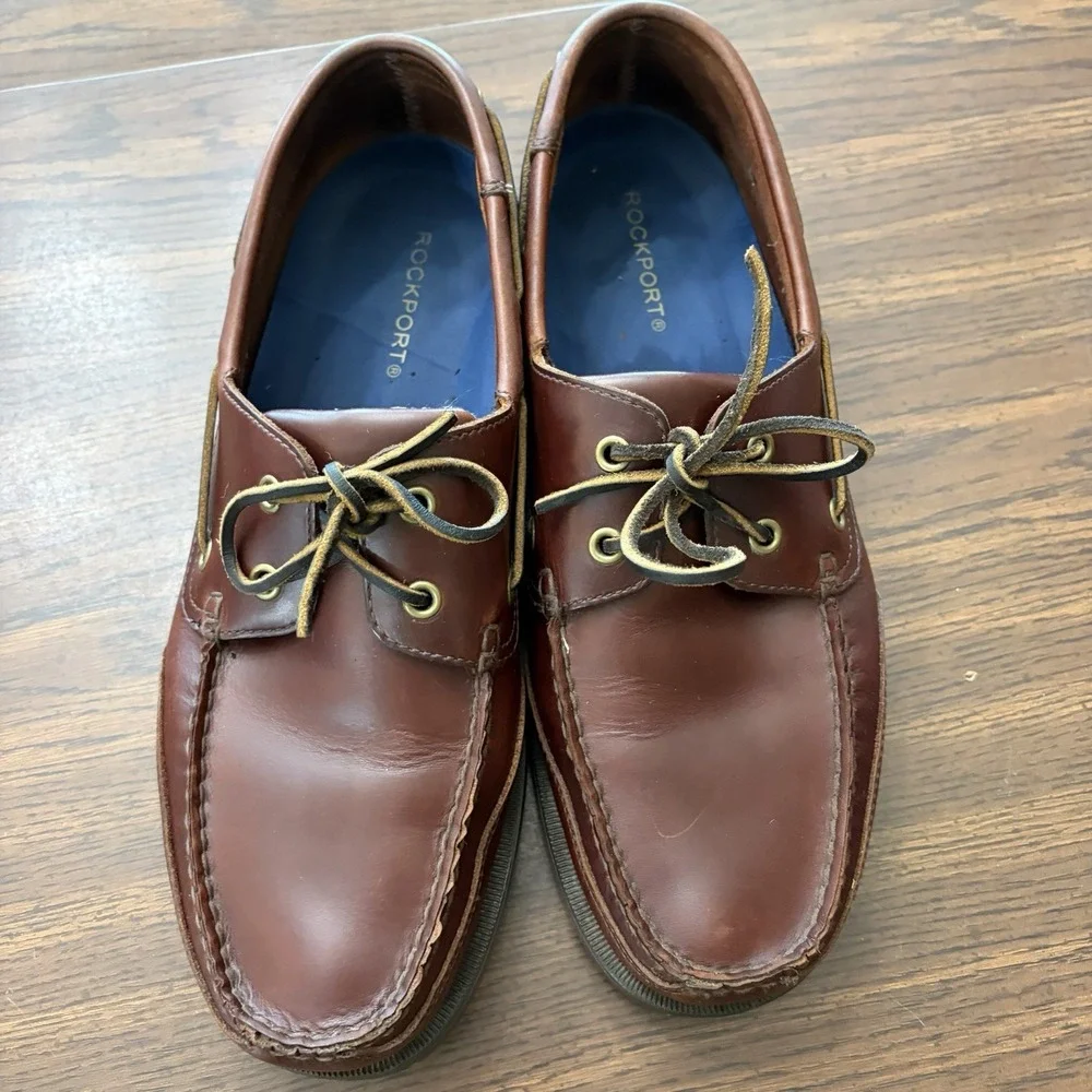 Rockport Men's Brown Leather Two Eye Boat Shoes Nautical Preppy Size 11 M